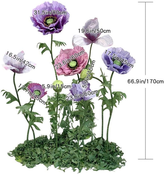 Giant Flowers for Decoration, 9Pcs Set Large Flowers with Stems and Stands, Large Special Fiber Paper Flower, Big Flowers for Decorations, Flower Wedding Party Decor Props