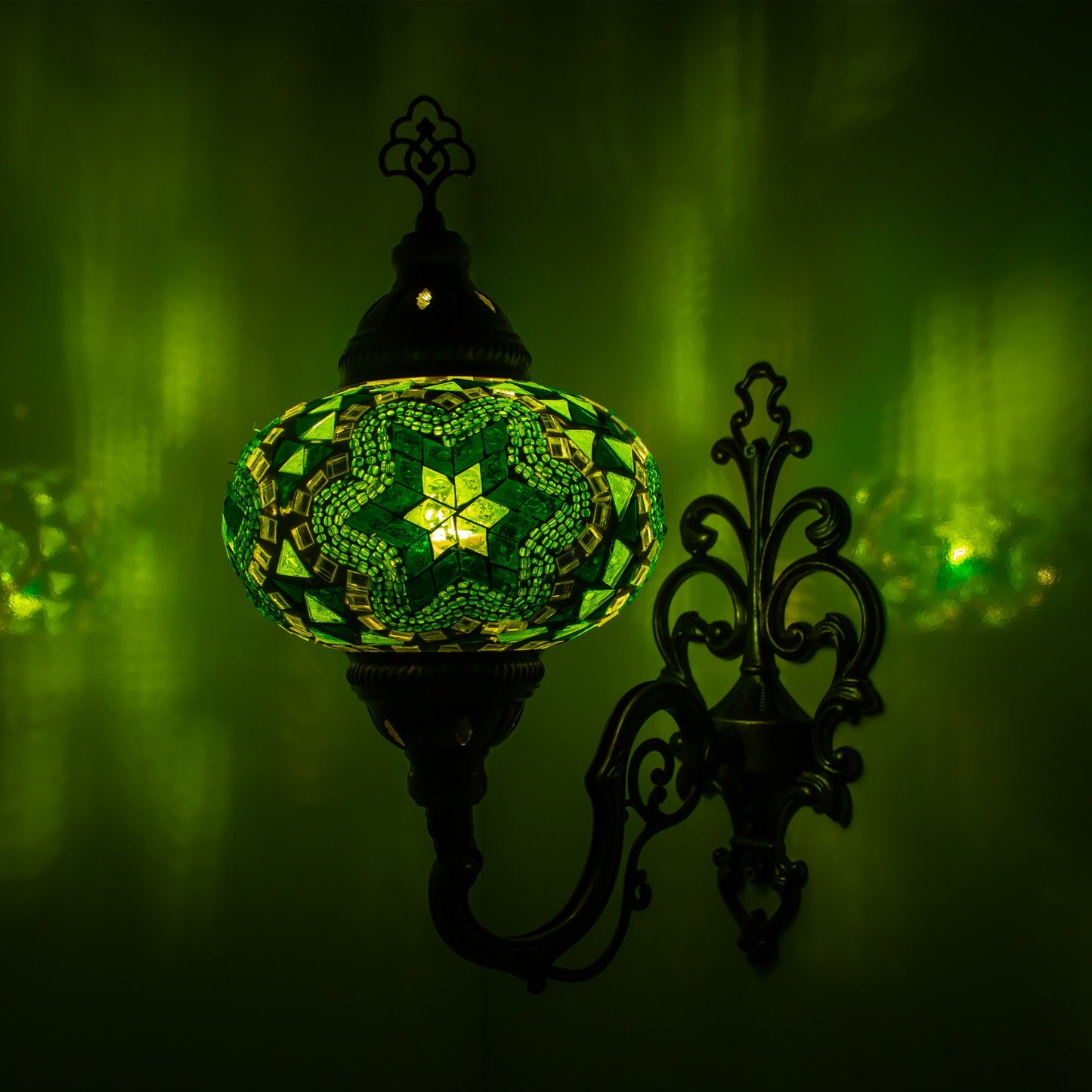 Turkish Moroccan Mosaic Wall Sconce Lamp with Bronze Base - B