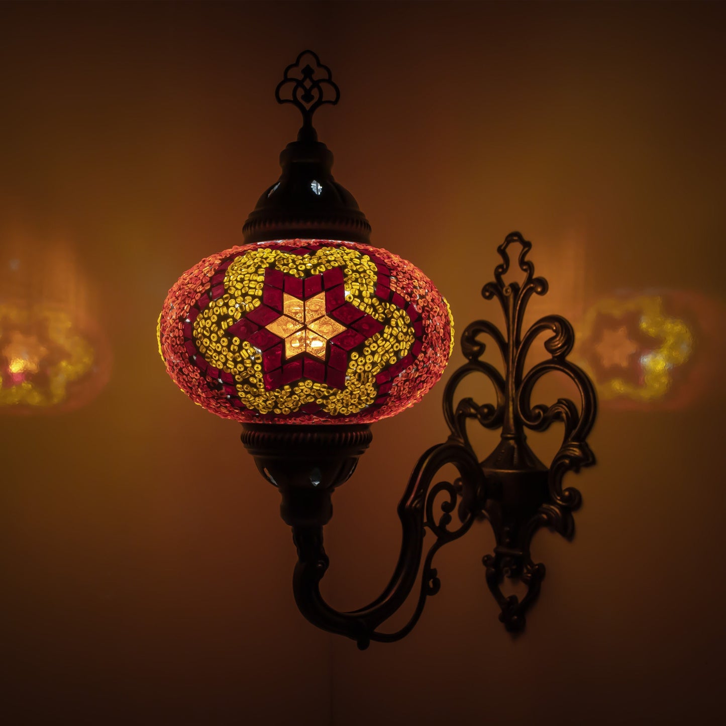 Turkish Moroccan Mosaic Wall Sconce Lamp with Bronze Base - B