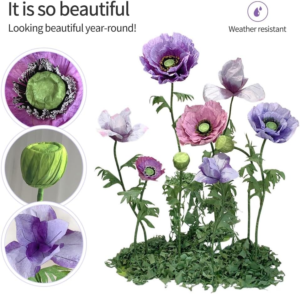Giant Flowers for Decoration, 9Pcs Set Large Flowers with Stems and Stands, Large Special Fiber Paper Flower, Big Flowers for Decorations, Flower Wedding Party Decor Props