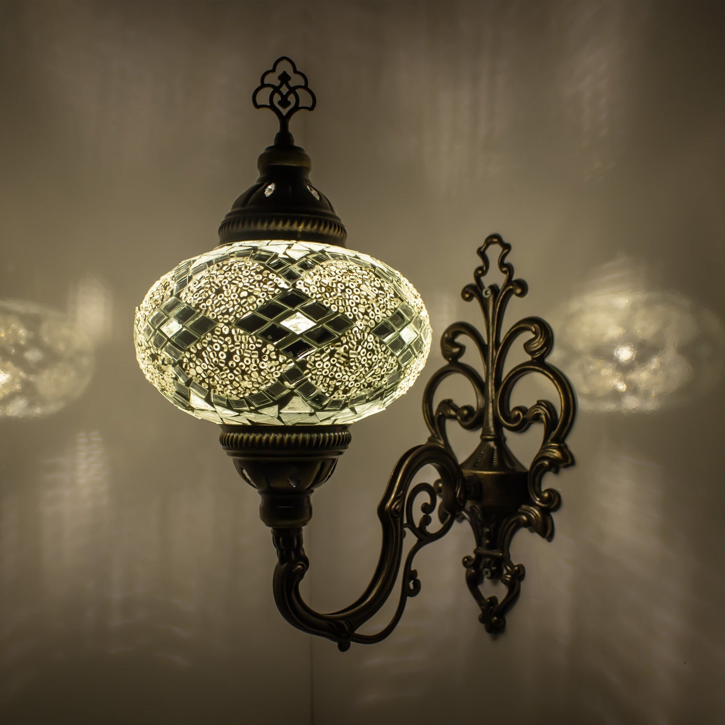 Turkish Moroccan Mosaic Wall Sconce Lamp with Bronze Base - D