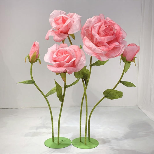 Giant Flowers for Decoration, 5-Pack Large Pink Artificial Flowers with Stems and Stands, 5.9Ft, Various Sizes, Bold and Festive Style, Perfect for Wedding, Party, Home Decor, Photography Props