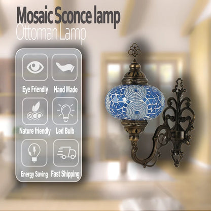 Turkish Moroccan Mosaic Wall Sconce Lamp with Bronze Base - D