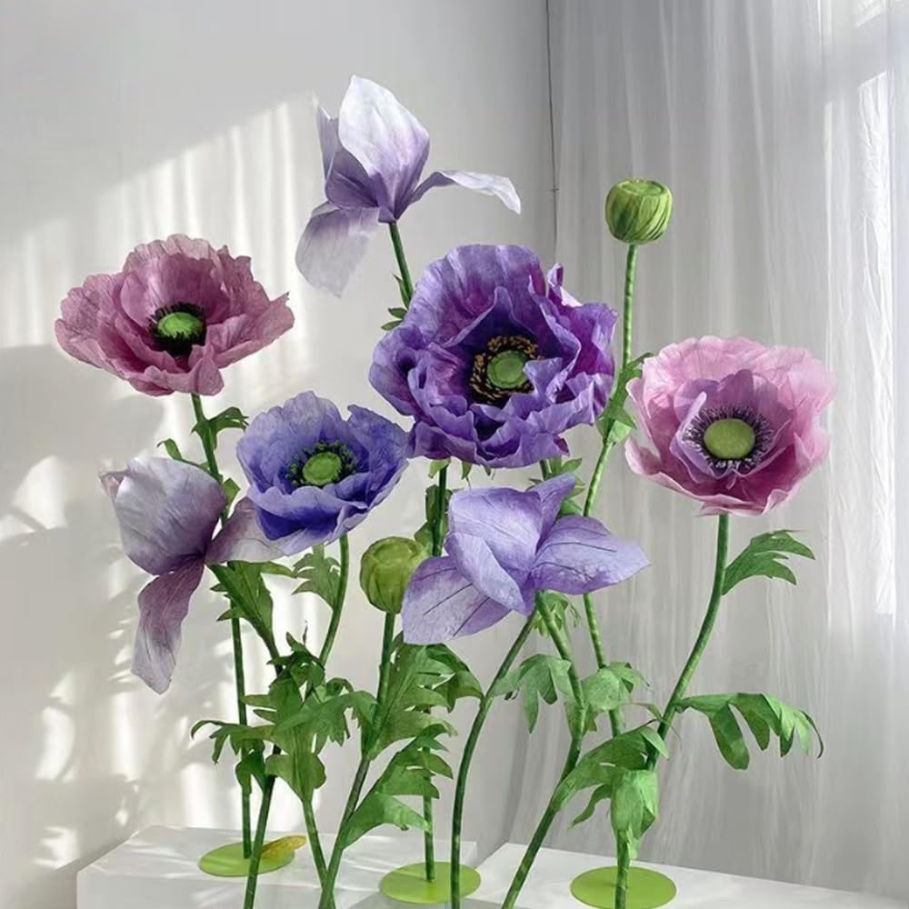 Giant Flowers for Decoration, 9Pcs Set Large Flowers with Stems and Stands, Large Special Fiber Paper Flower, Big Flowers for Decorations, Flower Wedding Party Decor Props