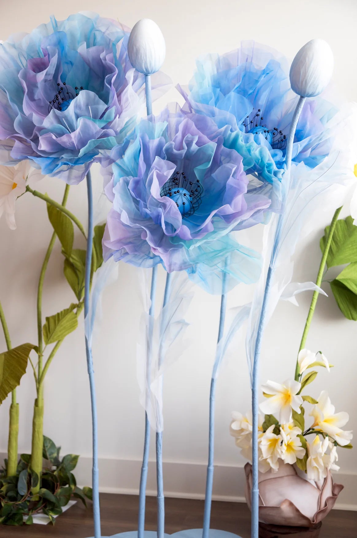 Silk Organza Ombre Lilac Blue Giant Flowers