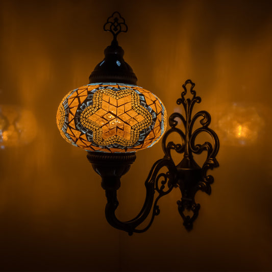 Turkish Moroccan Mosaic Wall Sconce Lamp with Bronze Base - B