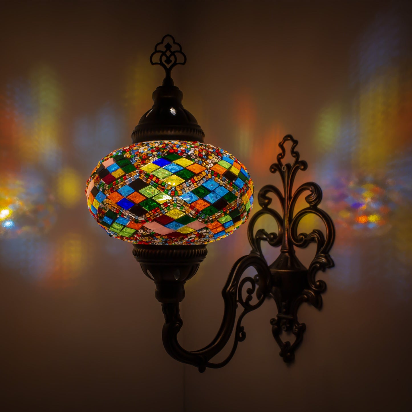 Turkish Moroccan Mosaic Wall Sconce Lamp with Bronze Base - D