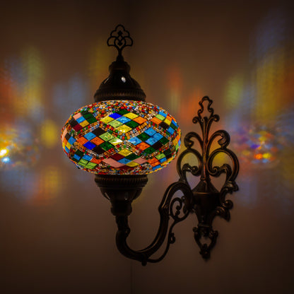 Turkish Moroccan Mosaic Wall Sconce Lamp with Bronze Base - D