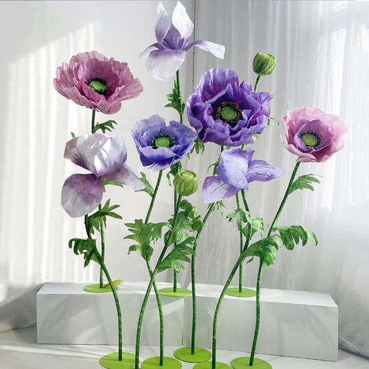 Giant Flowers for Decoration, 9Pcs Set Large Flowers with Stems and Stands, Large Special Fiber Paper Flower, Big Flowers for Decorations, Flower Wedding Party Decor Props