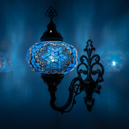 Turkish Moroccan Mosaic Wall Sconce Lamp with Bronze Base - B