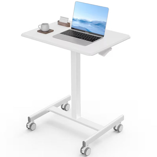 MCQ White/Black/Rust Small Standing Desk Mobile Portable Rolling Laptop Desk on Wheels