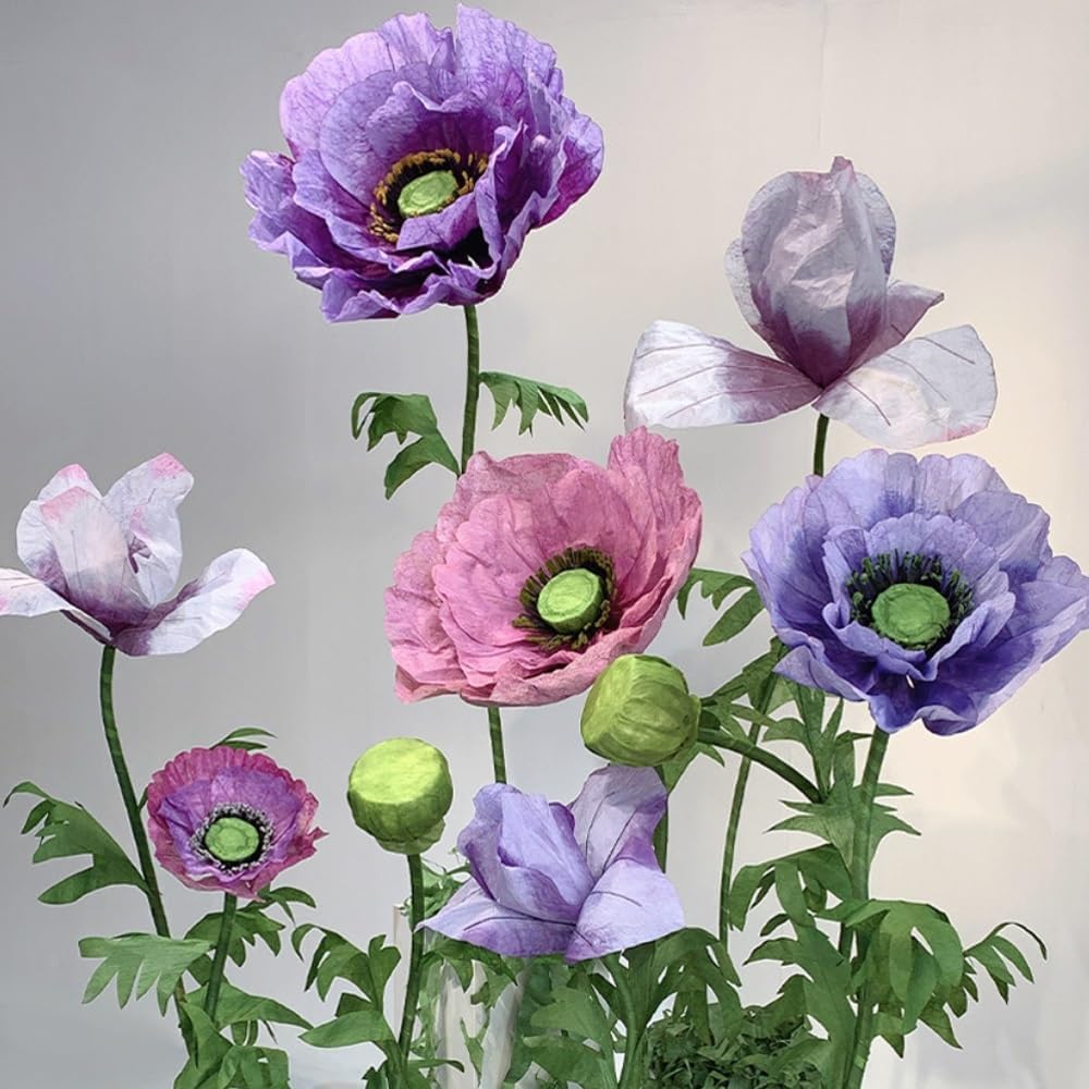 Giant Flowers for Decoration, 9Pcs Set Large Flowers with Stems and Stands, Large Special Fiber Paper Flower, Big Flowers for Decorations, Flower Wedding Party Decor Props
