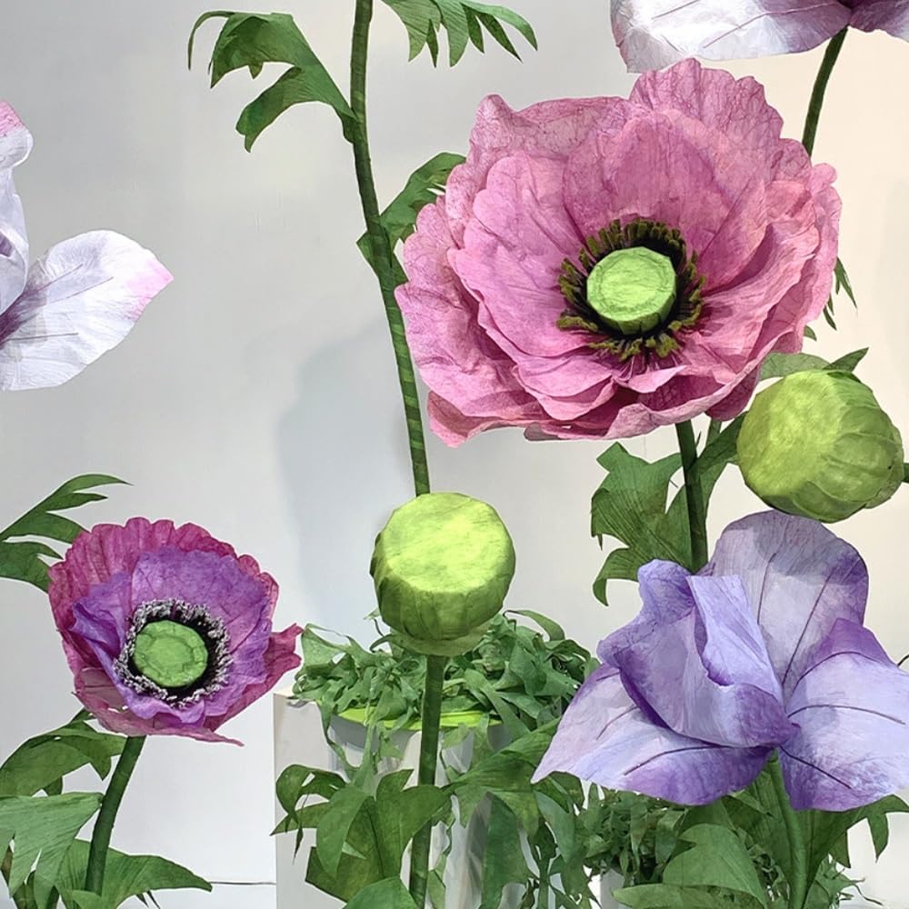 Giant Flowers for Decoration, 9Pcs Set Large Flowers with Stems and Stands, Large Special Fiber Paper Flower, Big Flowers for Decorations, Flower Wedding Party Decor Props